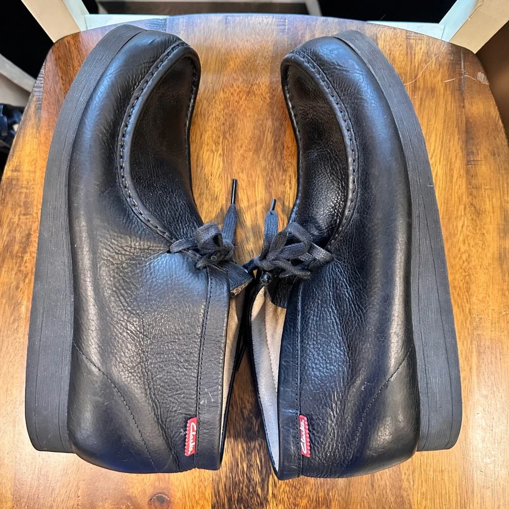 Clarks Wallabee Boot Mens Black Pebbled Leather Moc Toe Lace Up Shoes 10.5